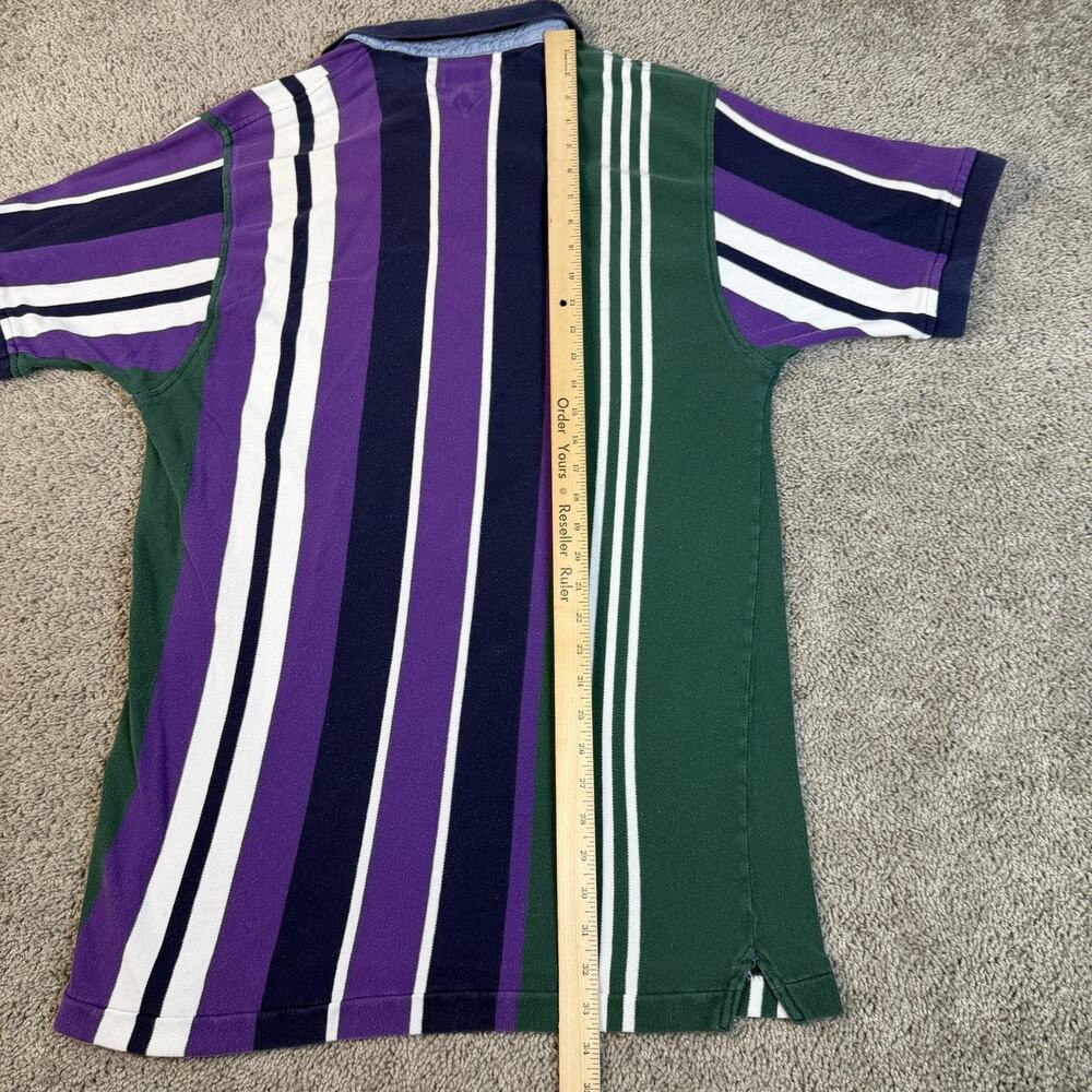 VTG Hathaway Polo Shirt Mens XL Green Purple Striped Short Sleeve 100% Cotton - Picture 6 of 8